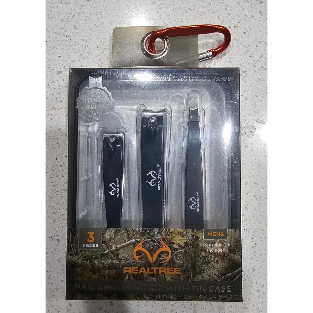 Realtree Mens 3 Piece Nail Grooming Kit with Tin Case Black‎ RT0064A-S NEW